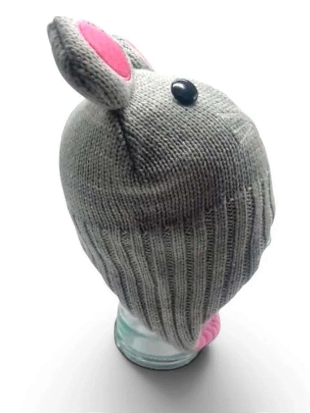 Mouse Cosplay Beanie Hat Gray Pink Fleece Lined Braided Earflap Kawaii Harajuku